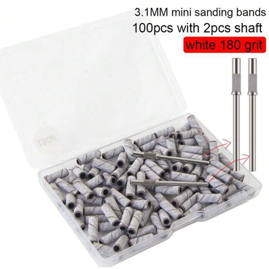 100PC Mini Sanding Band With 2 Mini Mandrel Bits- #180 Fine Grit