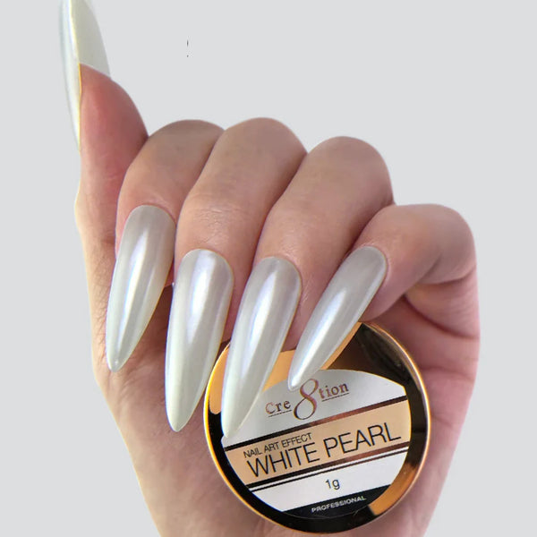 Cre8tion - White Pearl Chrome Nail Art Effect
